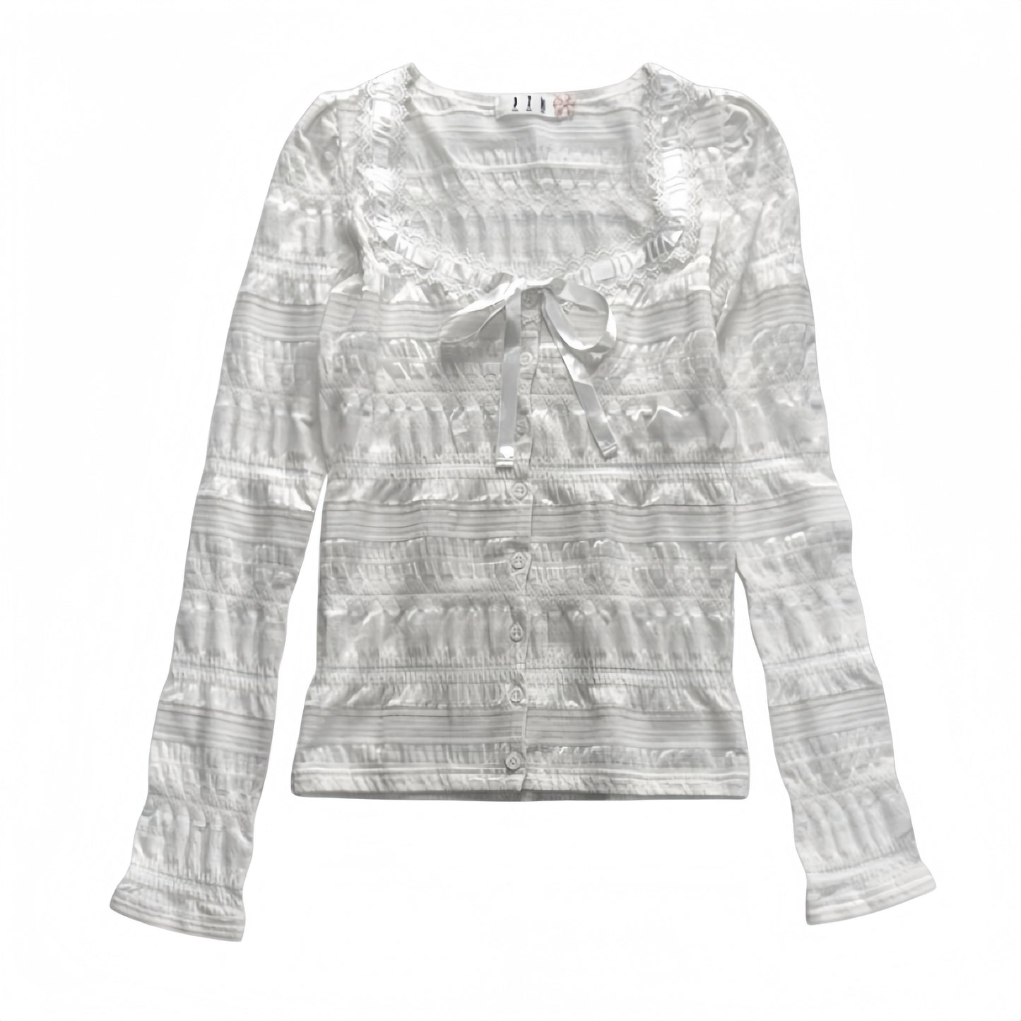BPN Peace Now White Ribbon Patterned Cardigan