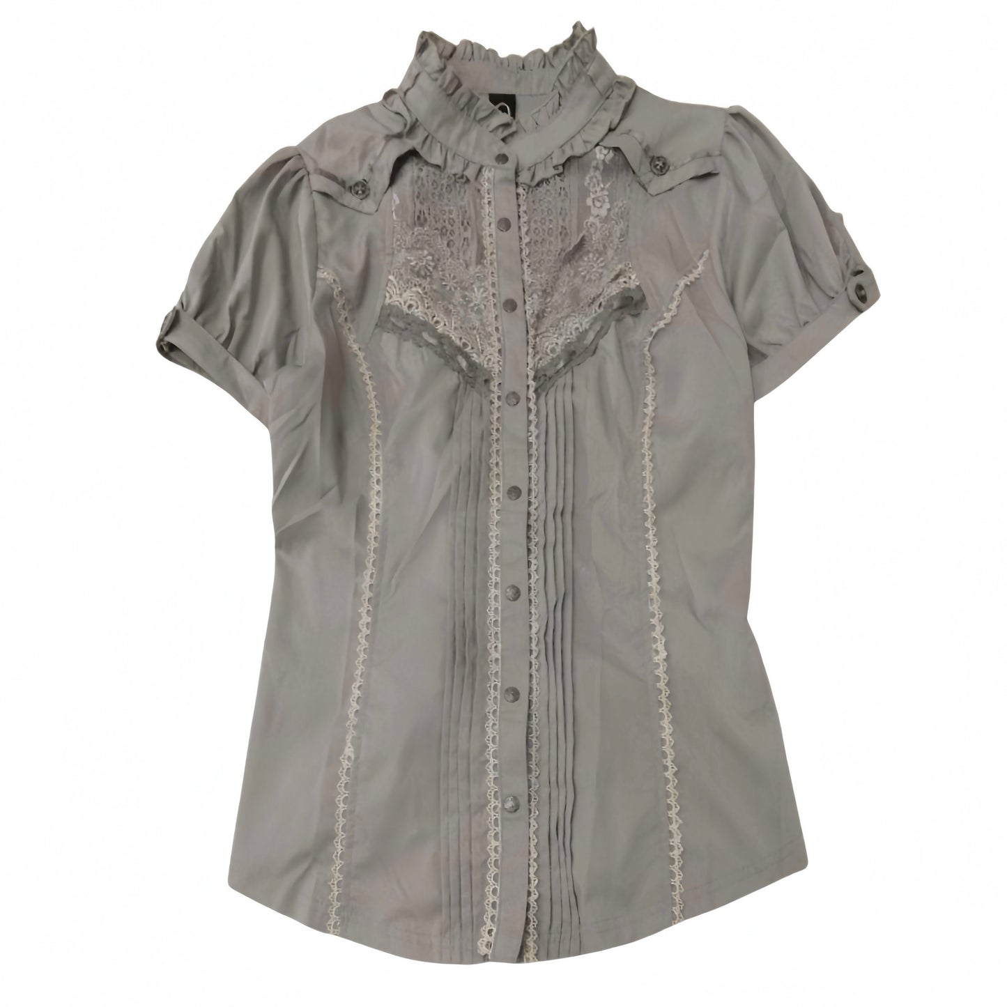Ozz Lace & Rose Print Grey Shirt Top