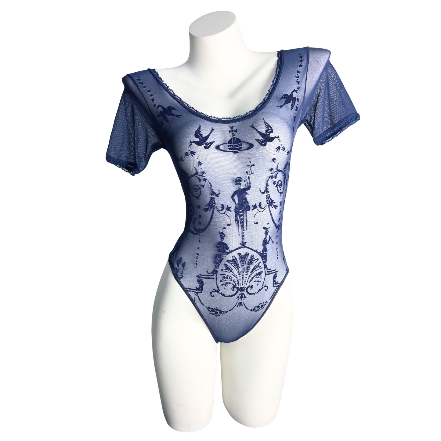 Vivienne Westwood Sock Shop 1992 Boulle Blue Print Sheer Toile Bodysuit