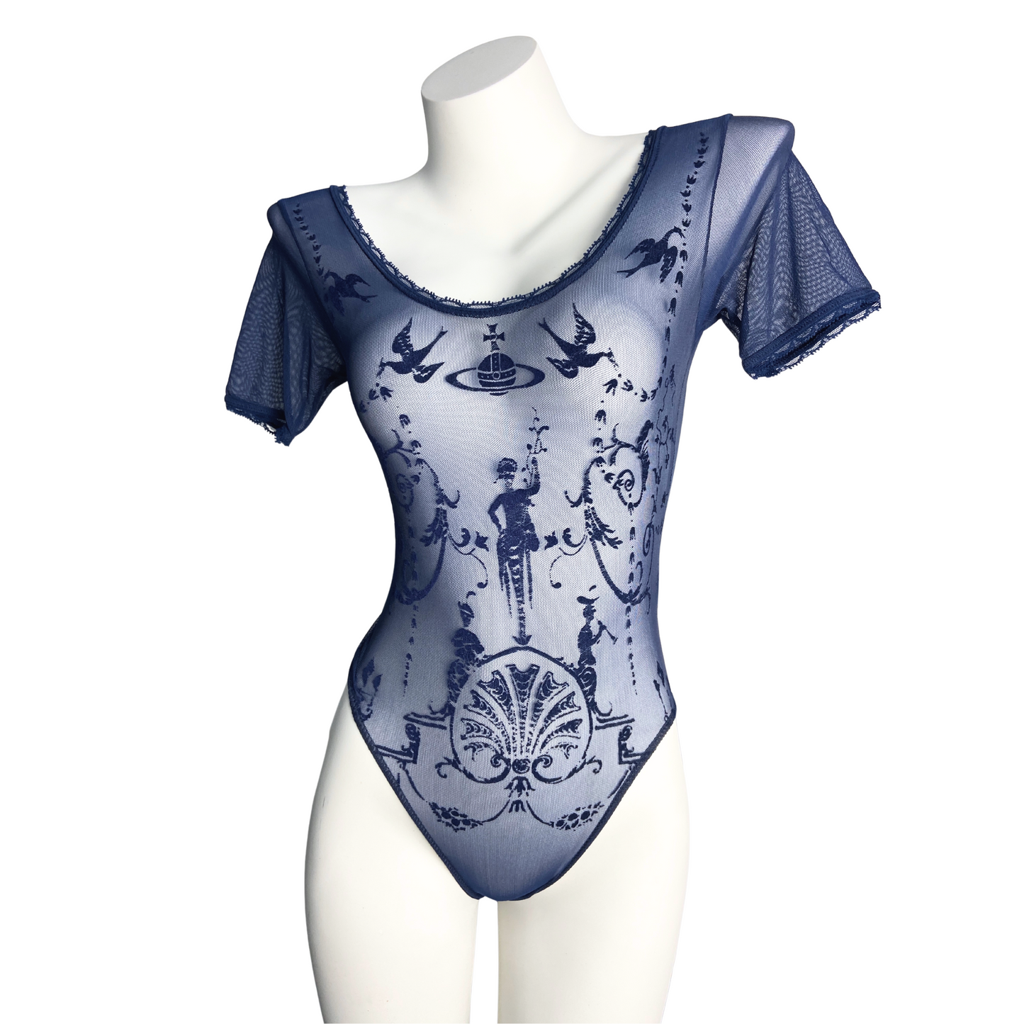 Vivienne Westwood Sock Shop 1992 Boulle Blue Print Sheer Toile Bodysuit