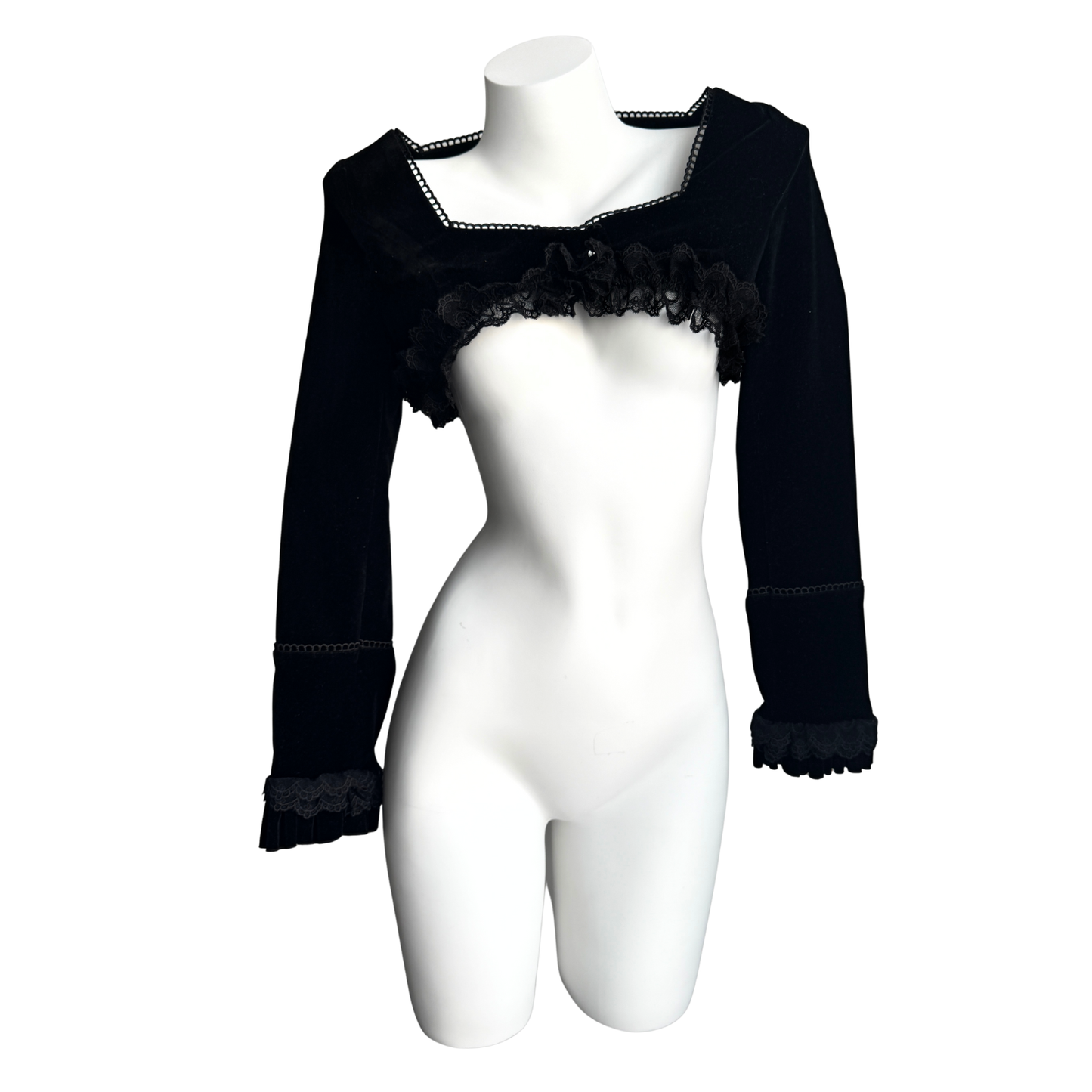 Cropped Velvet Black Lace Trim Jacket