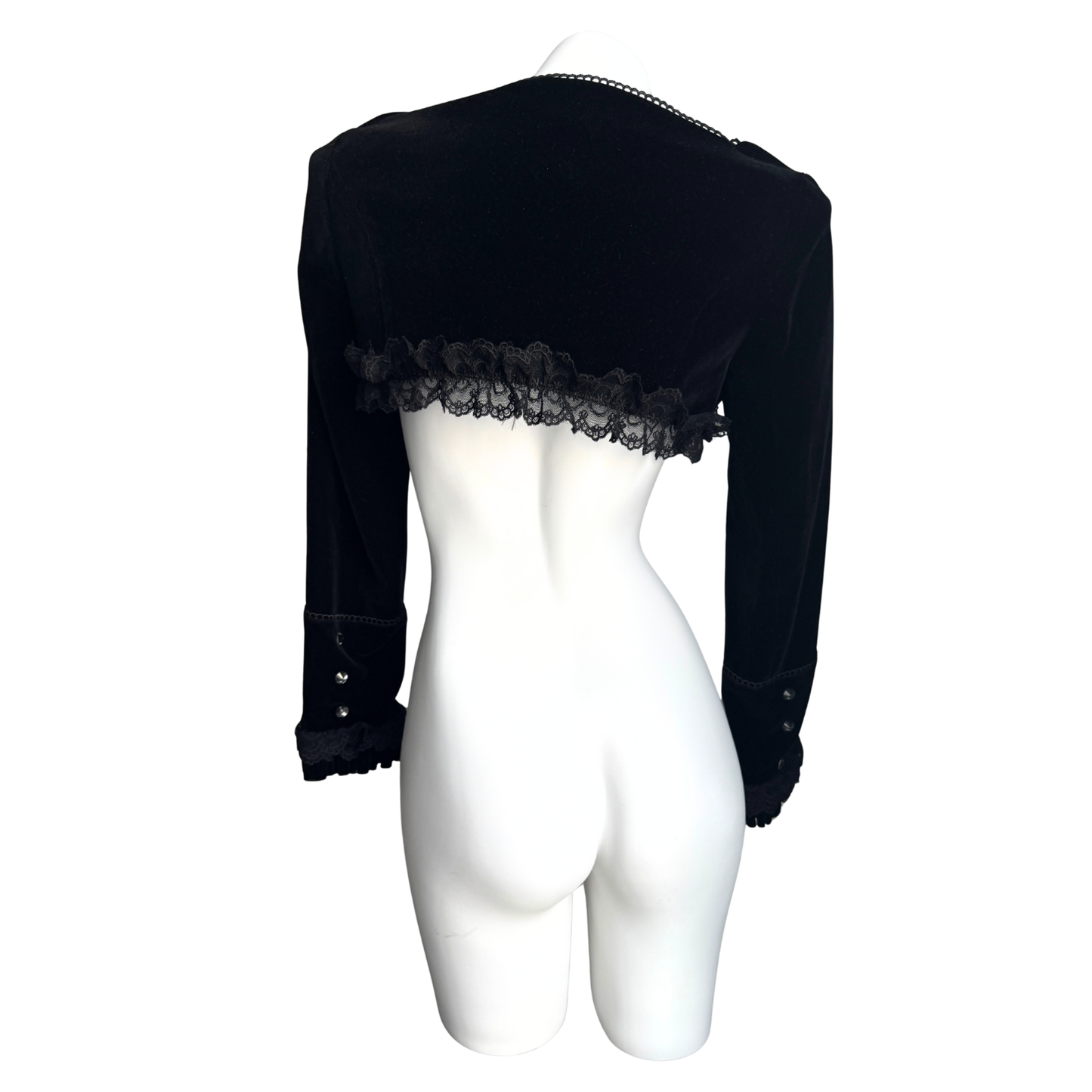 Cropped Velvet Black Lace Trim Jacket