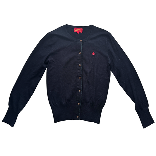 Vivienne Westwood Red Label Green Plaid Trim Black Knit Cardigan