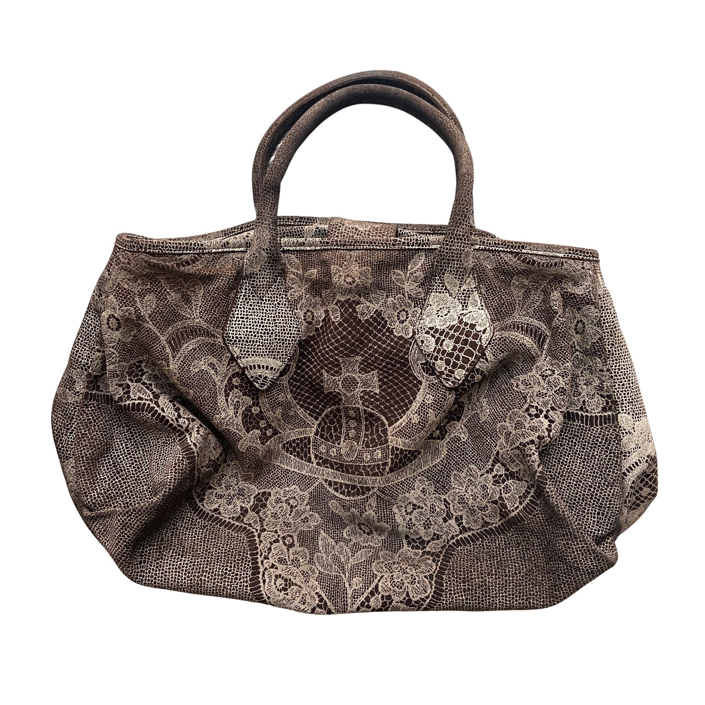 Vivienne Westwood Large Sized Brown Lace Pattern Orb Bag