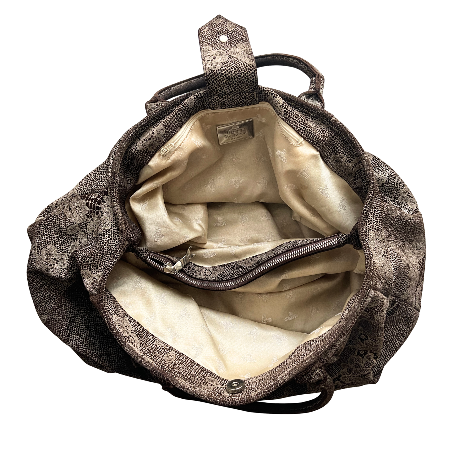 Vivienne Westwood Large Sized Brown Lace Pattern Orb Bag