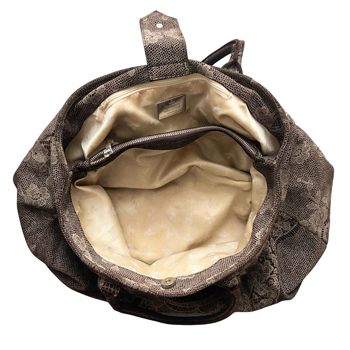 Vivienne Westwood Large Sized Brown Lace Pattern Orb Bag