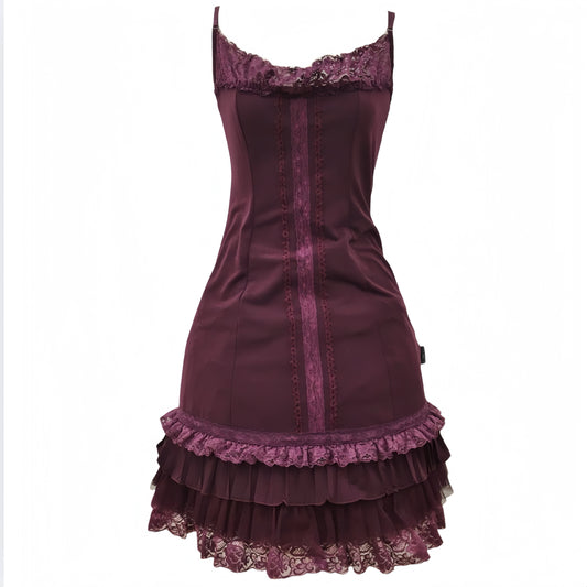 Ozz Oneste Maroon Lace Trim Dress with Petticoat