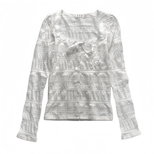 BPN Peace Now White Ribbon Patterned Cardigan