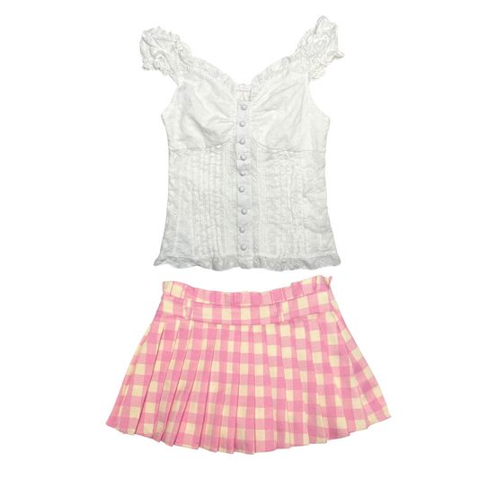 Pink & Cream Gingham Pleated Skirt (Nana Hachi Inspired Outfit)